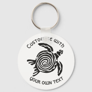 Custom Text Tribal Turtle Design Keychain