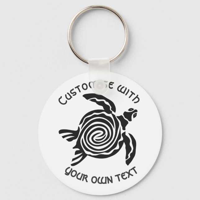 Custom Text Tribal Turtle Design Keychain (Front)