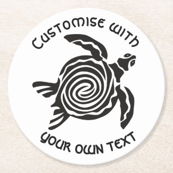 Custom Text Tribal Turtle Design  Round Paper Coaster by MissMatching at Zazzle