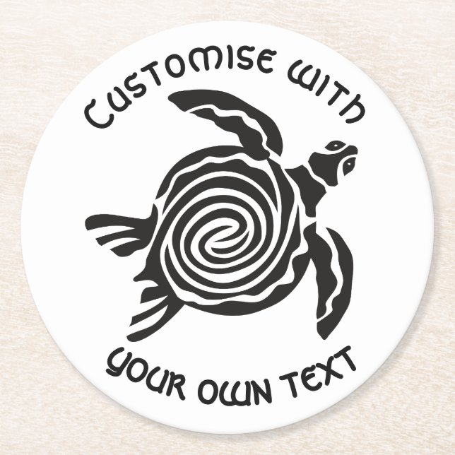 Custom Text Tribal Turtle Design  Round Paper Coaster (Front)