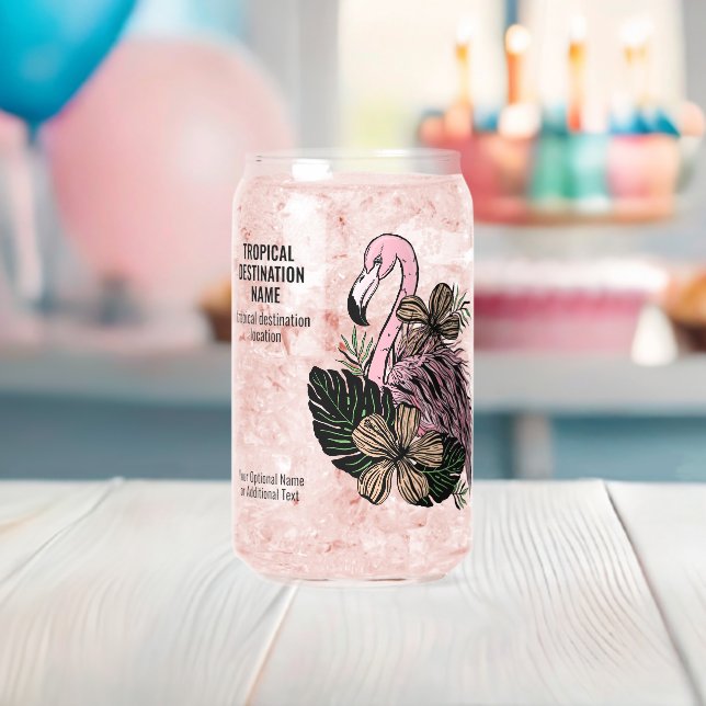 Custom Text Tropical Flamingo Can Glass (Insitu (Baby Shower))