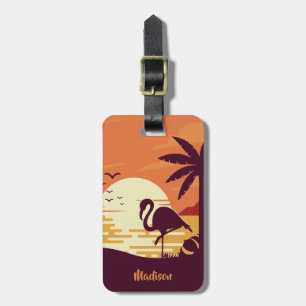 Custom text Tropical Flamingo luggage tag
