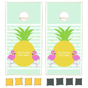 Custom Text Tropical Flamingos Cornhole Set
