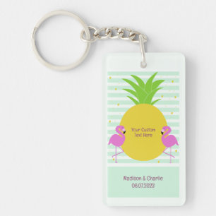 Custom Text Tropical Flamingos Keychain