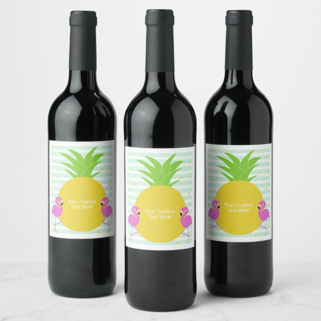 Custom Text Tropical Flamingos Wine Label (Bottles)