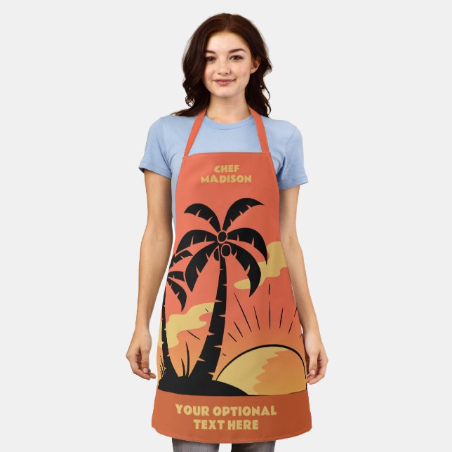 Custom Text Tropical Island Sunset Apron (Worn)