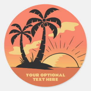 Custom Text Tropical Island Sunset Classic Round Sticker
