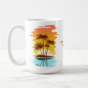 Custom Text Tropical Island Sunset Coffee Mug