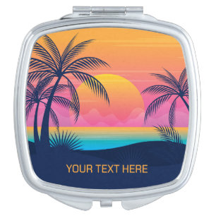 Custom Text Tropical Island Sunset Compact Mirror