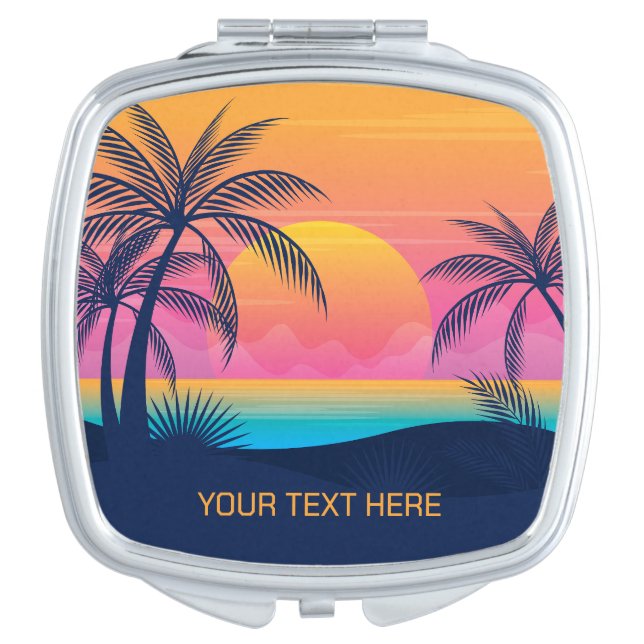 Custom Text Tropical Island Sunset Compact Mirror (Front)
