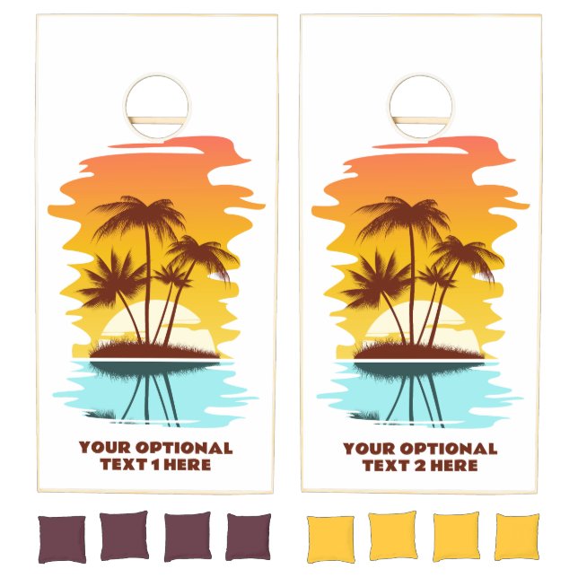 Custom Text Tropical Island Sunset Cornhole Set (Set)
