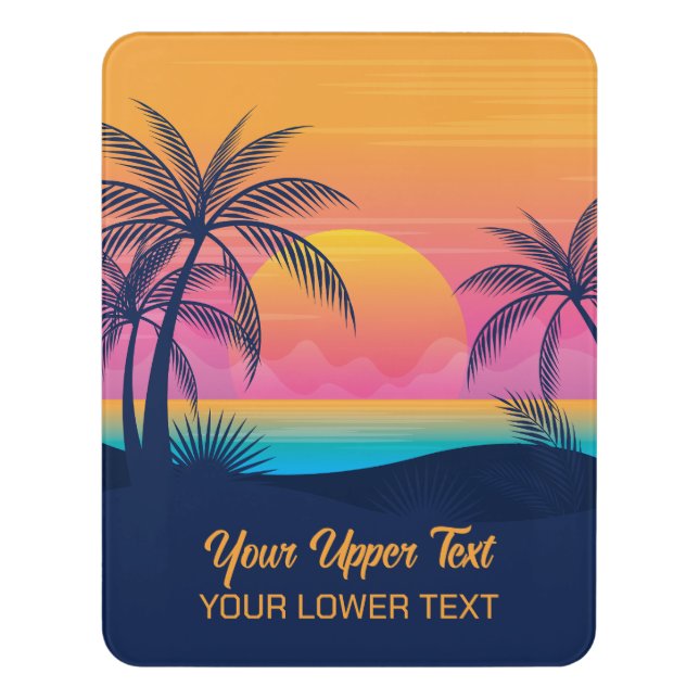 Custom Text Tropical Island Sunset Door Sign (Contemporary Vert)