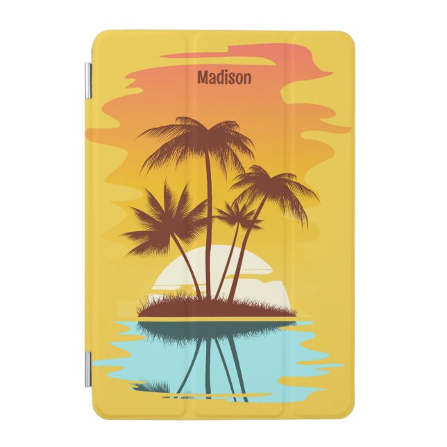 Custom Text Tropical Island Sunset iPad Mini Cover (Front)