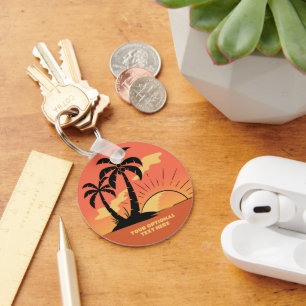 Custom Text Tropical Island Sunset Keychain