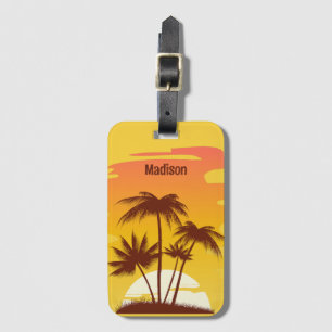 Custom Text Tropical Island Sunset Luggage Tag