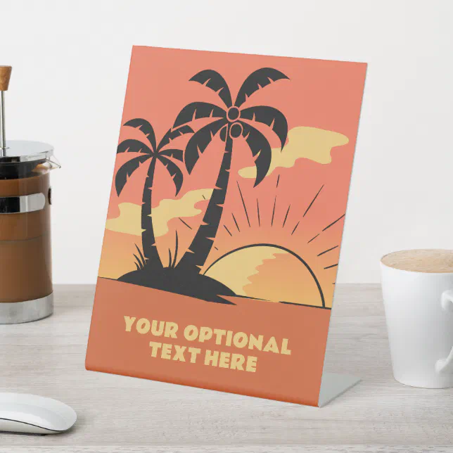 Custom Text Tropical Island Sunset Pedestal Sign | Zazzle