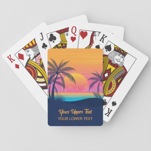 Custom Text Tropical Island Sunset Poker Cards