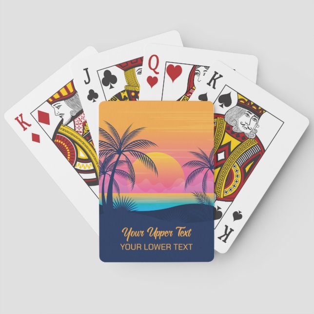 Custom Text Tropical Island Sunset Poker Cards (Back)