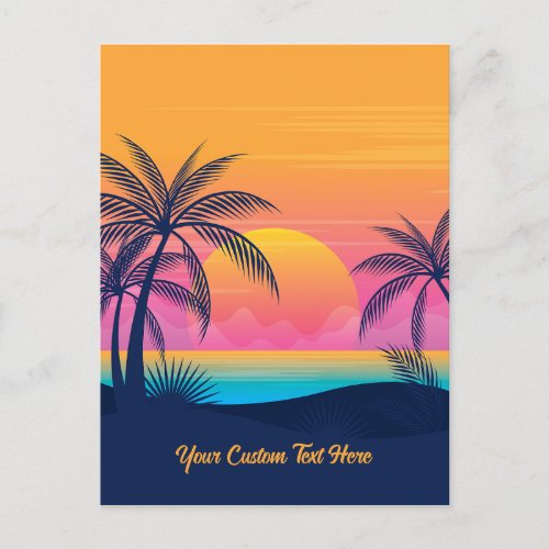 Custom Text Tropical Island Sunset Postcard