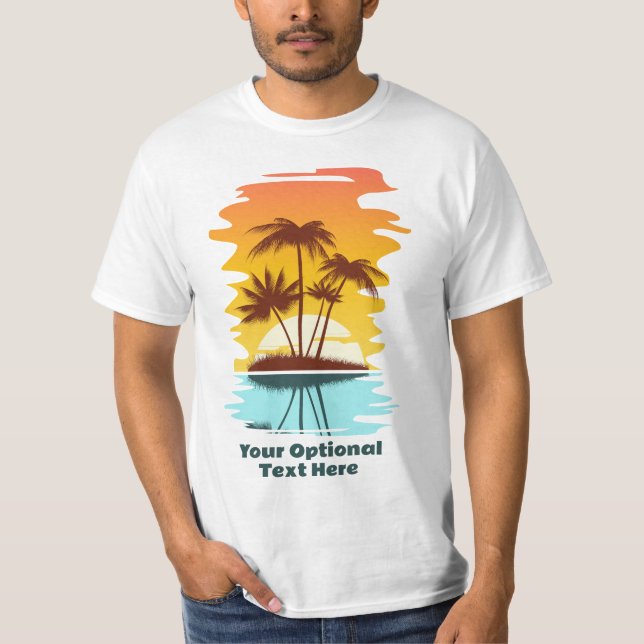 Custom Text Tropical Island Sunset T-Shirt (Front)