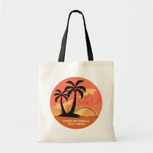 Custom Text Tropical Island Sunset Tote Bag