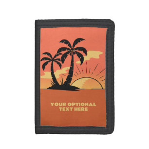 Custom Text Tropical Island Sunset Tri-fold Wallet