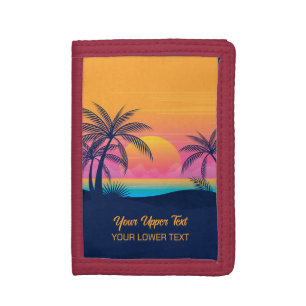Custom Text Tropical Island Sunset Trifold Wallet