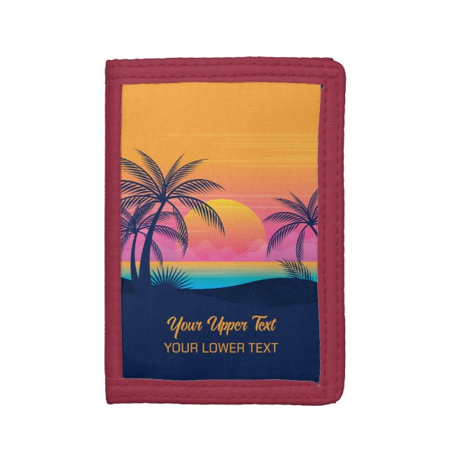 Custom Text Tropical Island Sunset Trifold Wallet (Front Vertical)
