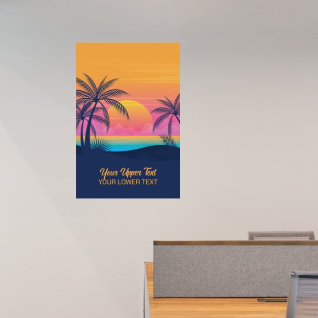 Custom Text Tropical Island Sunset Wall Decal (Office)
