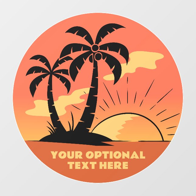 Custom Text Tropical Island Sunset Wall Decal (Front)