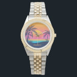 Custom Text Tropical Island Sunset Watch<br><div class="desc">Change the text field to what you want. Using the editing too,  you can change and resize the font if you wish. See my store for more tropical destinations items.</div>