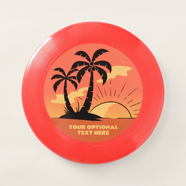 Custom Text Tropical Island Sunset Wham-O Frisbee (Front)