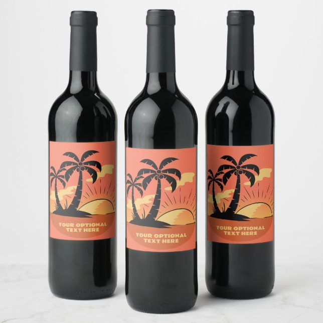 Custom Text Tropical Island Sunset Wine Label (Bottles)