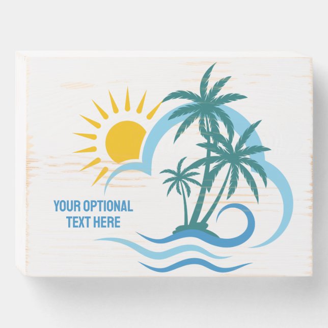 Custom Text Tropical Islands Wooden Box Sign (Front Horizontal)