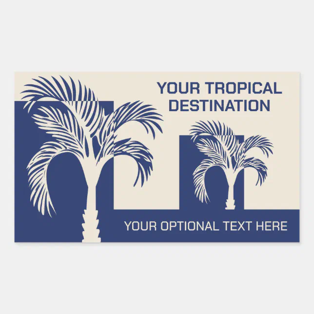 Custom Text Tropical Palm Trees Rectangular Sticker | Zazzle