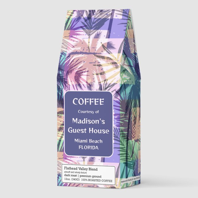 Custom Text Tropical Palms Pattern Roasted Coffee (Front)