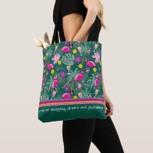 Custom text 🤩Tropical party with pickleball, Tote Bag