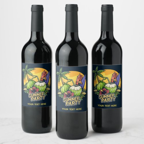 Custom Text Tropical Summer Party Wine Label