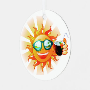 Custom Text Tropical Sun Metal Ornament