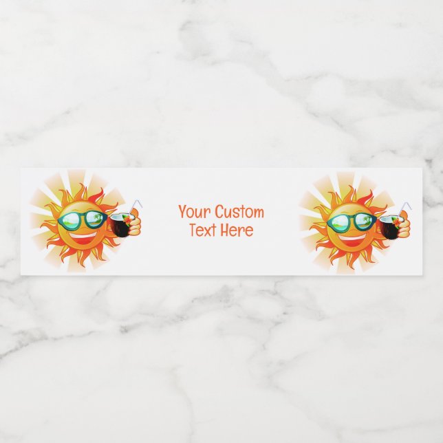 Custom Text Tropical Sun Water Bottle Label (Single Label)