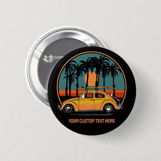 Custom Text Tropical Sunset Button (Front & Back)