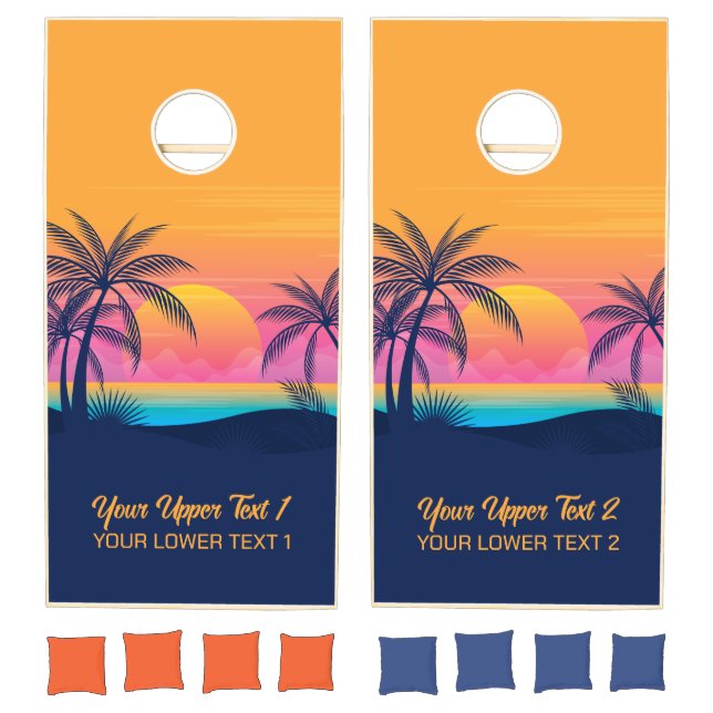 Custom Text Tropical Sunset Cornhole Set (Set)
