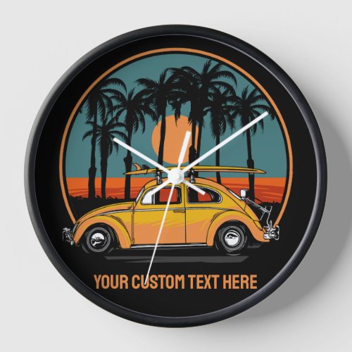 Custom Text Tropical Surfer Sunset Clock