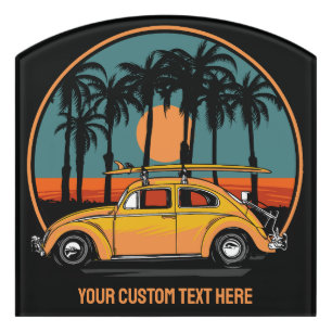 Custom Text Tropical Surfer Sunset Door Sign