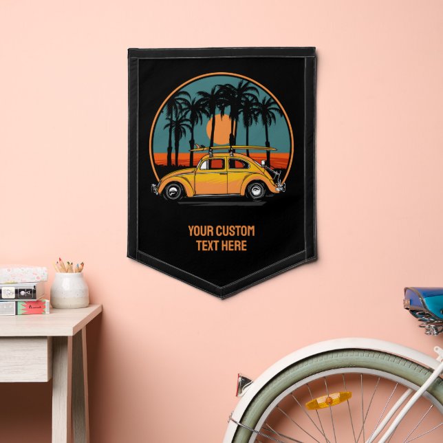 Custom Text Tropical Surfer Sunset Pennant (Insitu 2)
