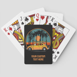 Custom Text Tropical Surfer Sunset Poker Cards