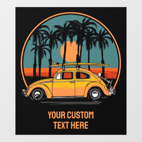 Custom Text Tropical Surfer Sunset Window Cling