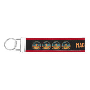 Custom Text Tropical Surfer Sunset Wrist Keychain