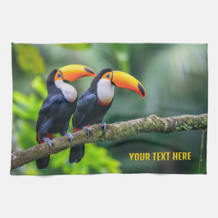 Custom Text Tropical Toucans Kitchen Towel