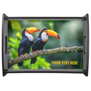 Custom Text Tropical Toucans Serving Tray